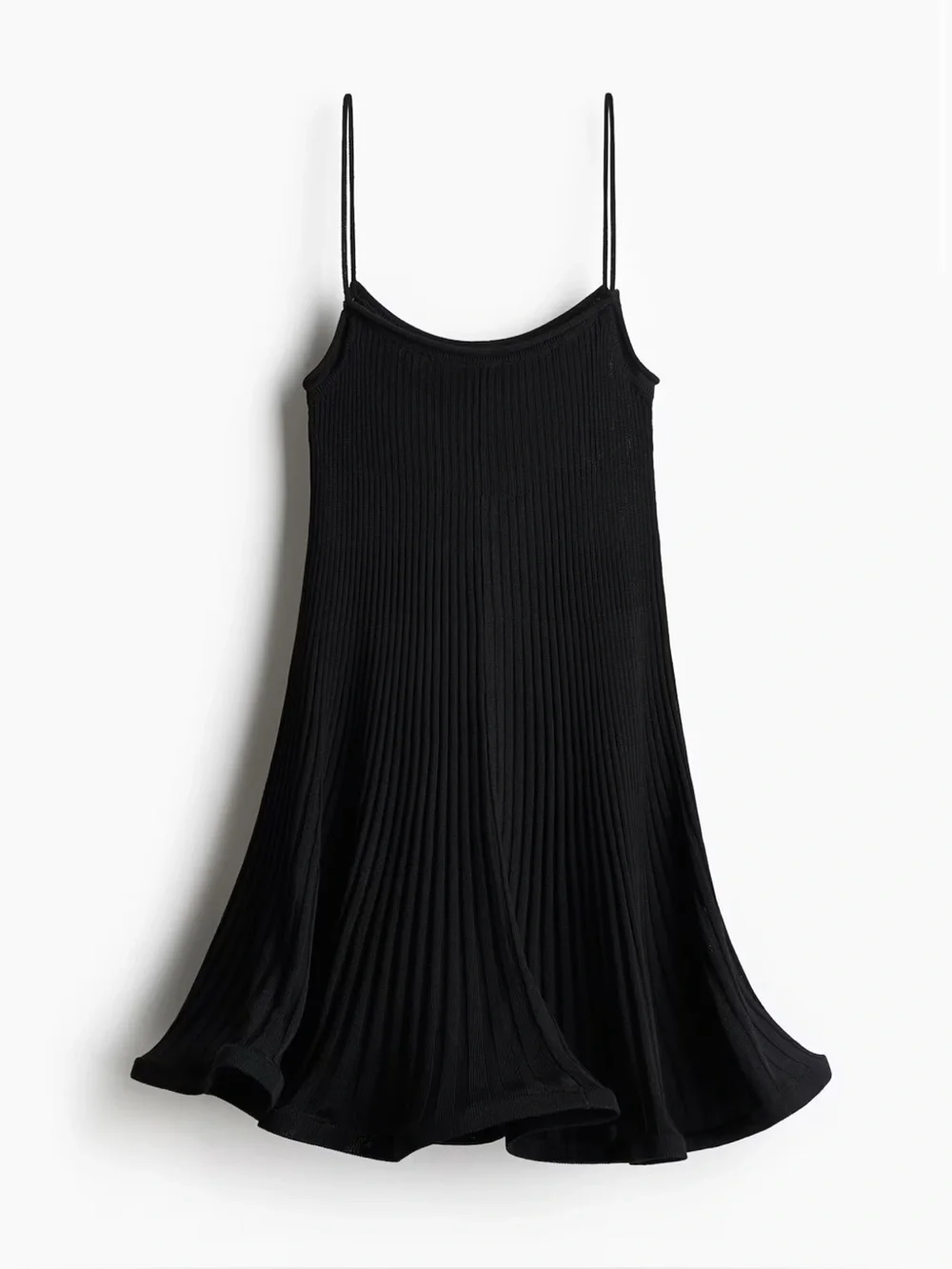 H&M Black Ribbed Silk Blend Strappy Mini Flare Dress